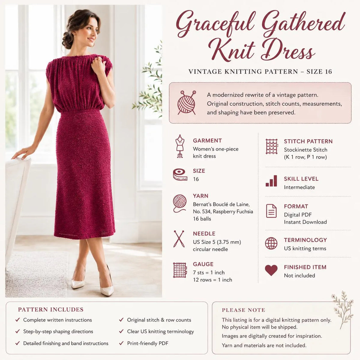 Graceful Gathered Knit Dress Pattern