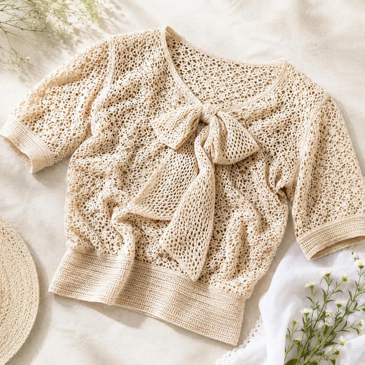 Vintage Crochet Blouse Pattern with Jabot Bow