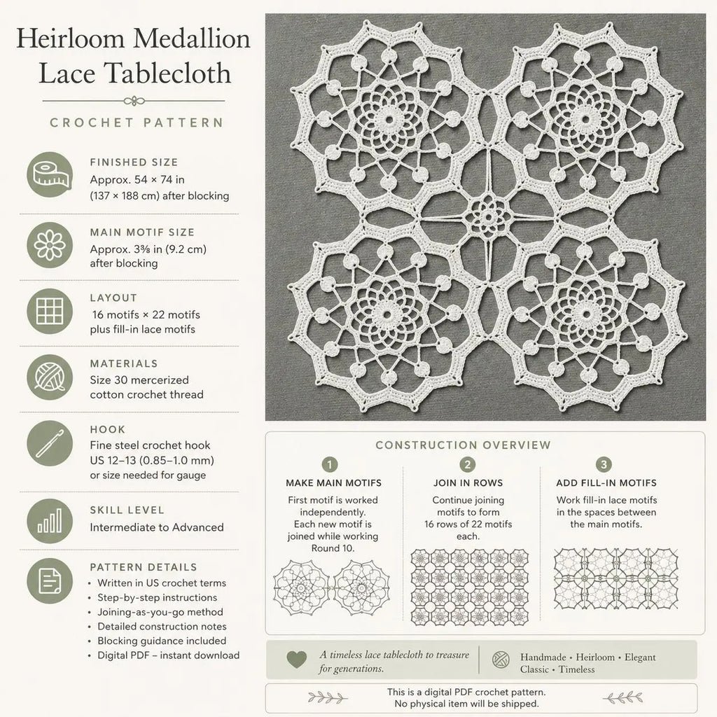 Heirloom Medallion Lace Tablecloth Crochet Pattern