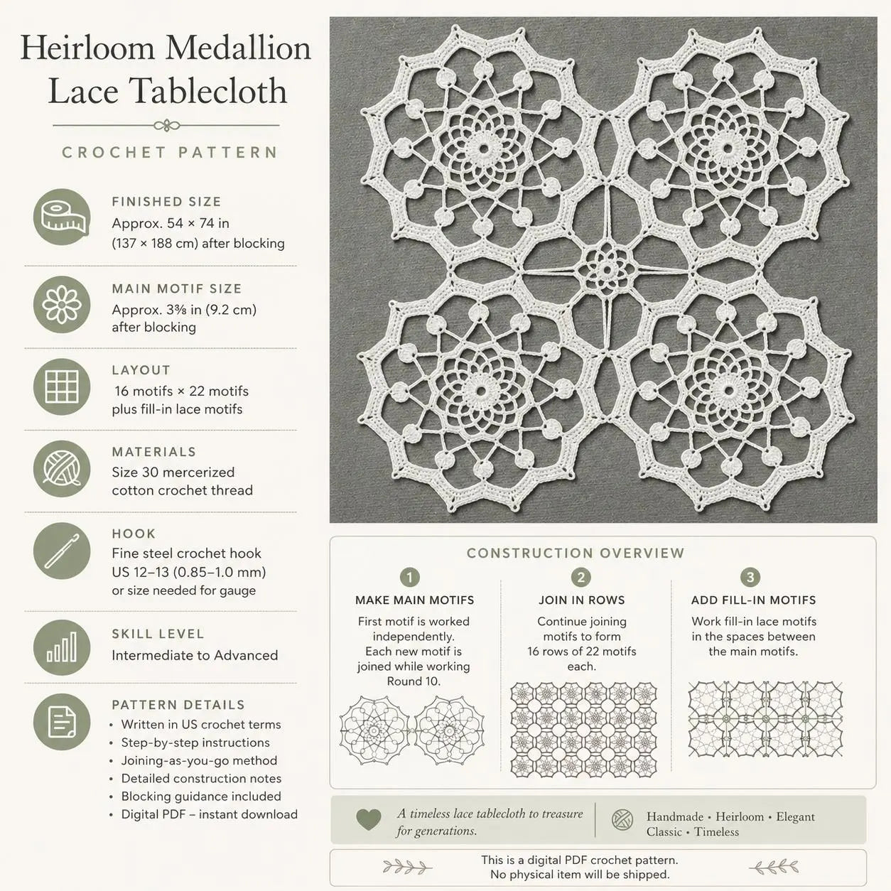 Heirloom Medallion Lace Tablecloth Crochet Pattern