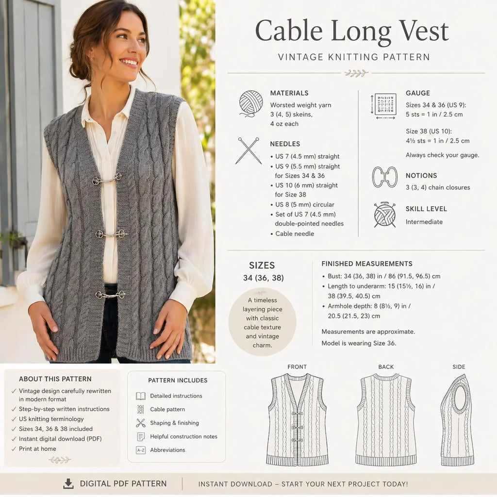 Vintage Cable Vest Knitting Pattern