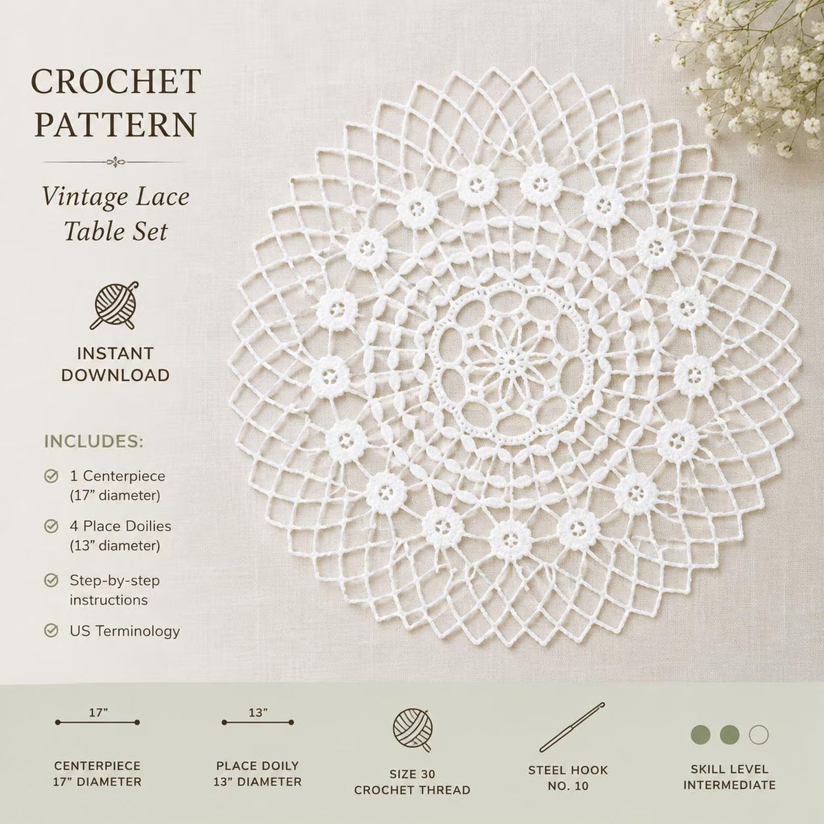 Vintage Crochet Table Set Pattern