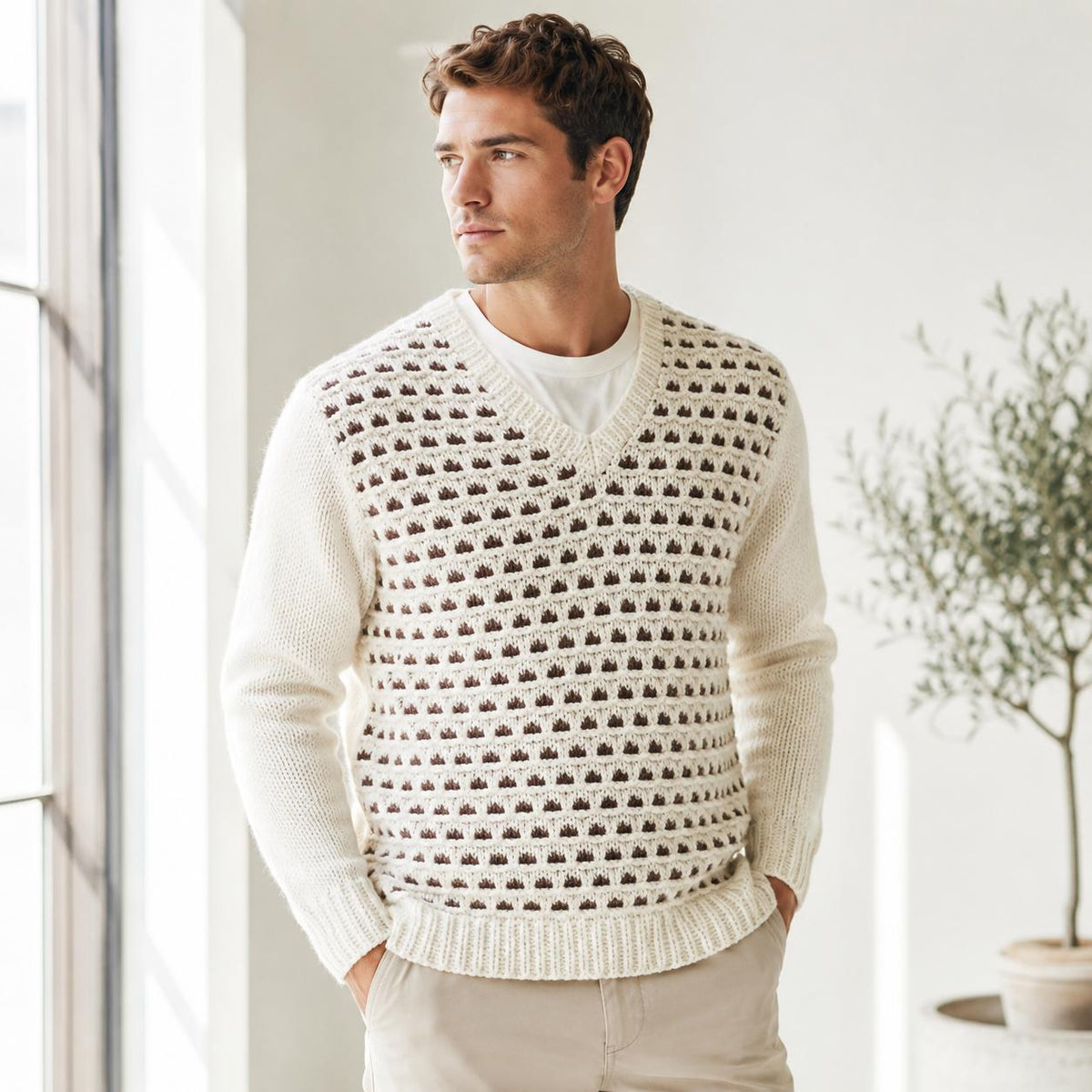 Men’s Slip Stitch V-Neck Sweater Knitting Pattern