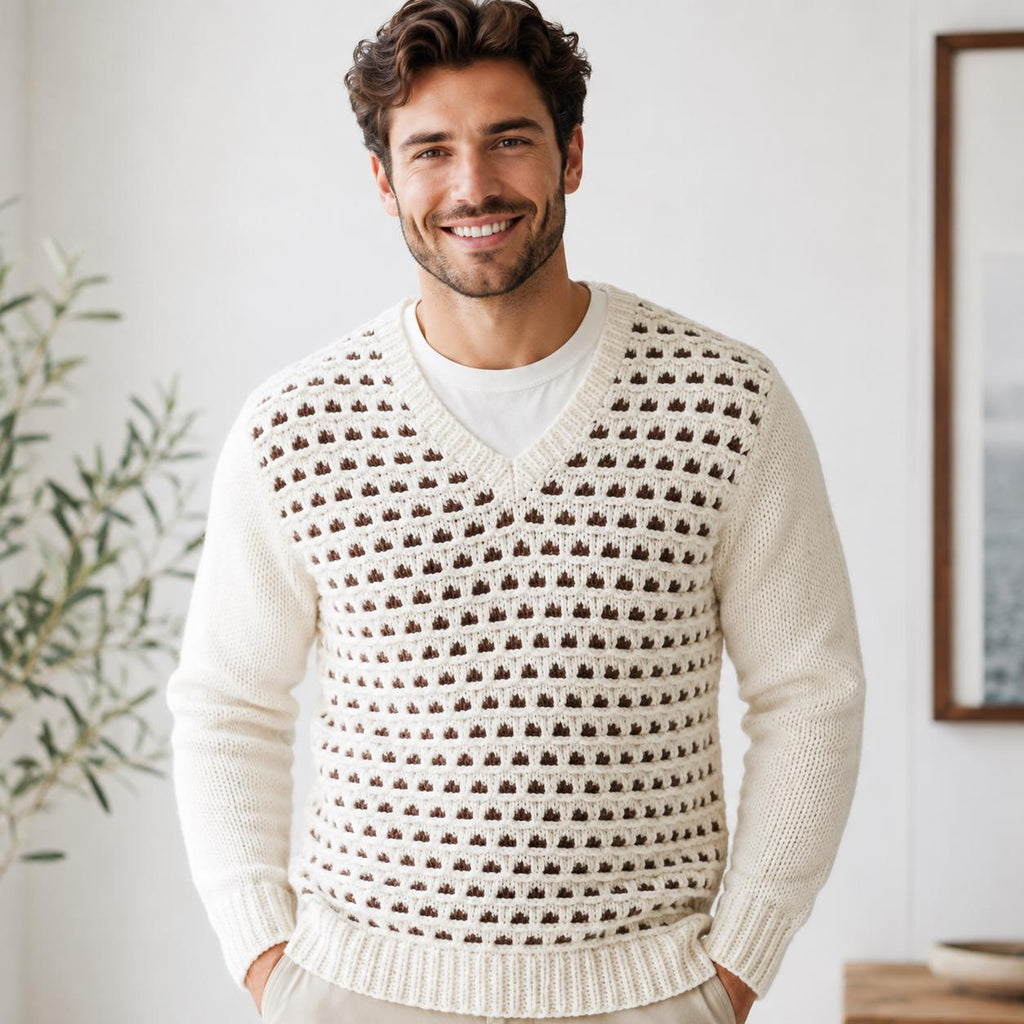 Men’s Slip Stitch V-Neck Sweater Knitting Pattern