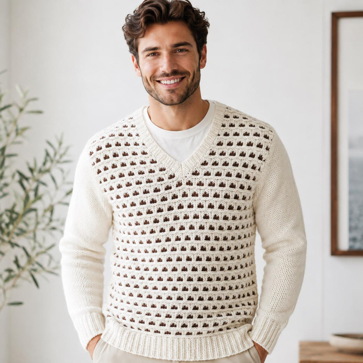 Men’s Slip Stitch V-Neck Sweater Knitting Pattern