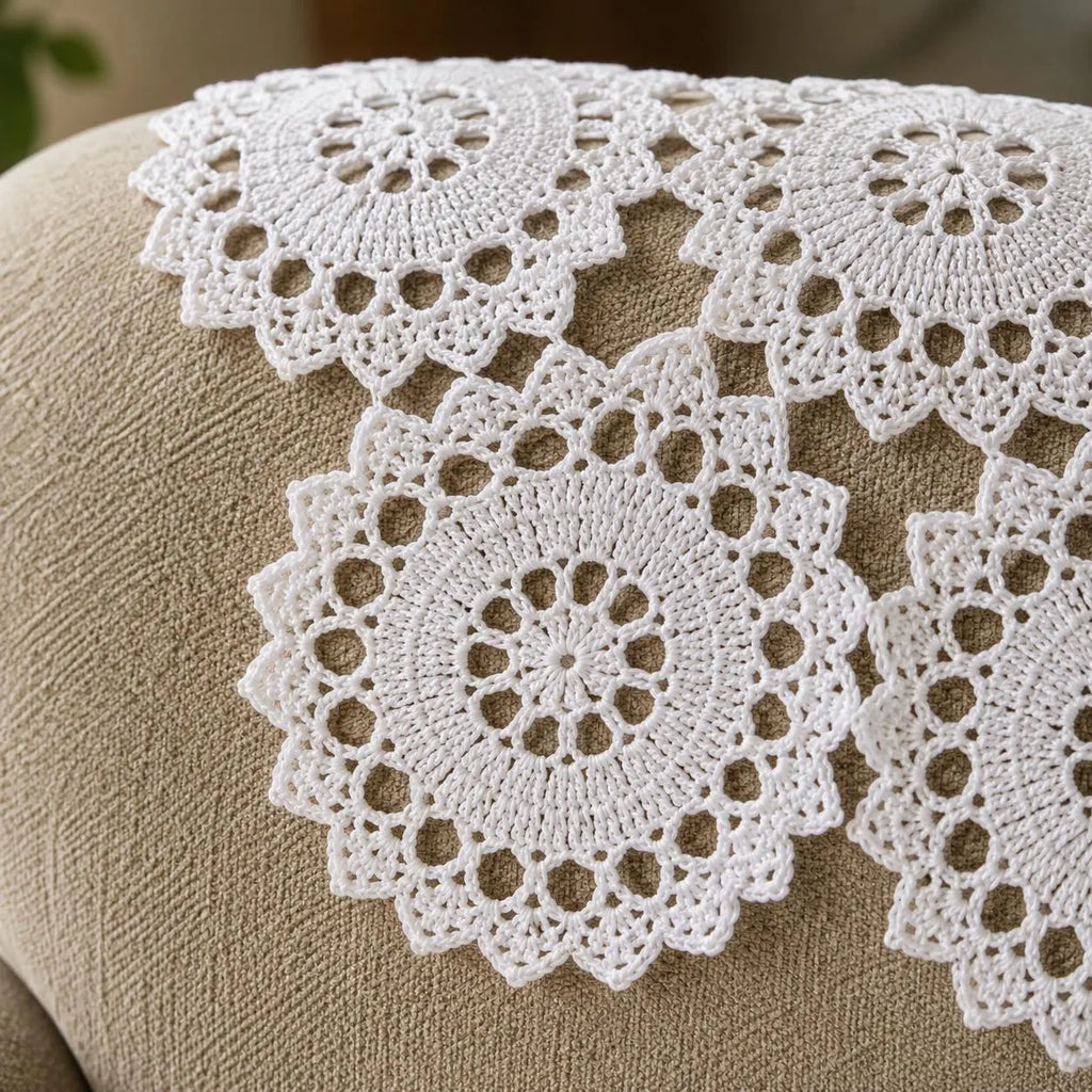 Vintage Crochet Chair Set Pattern, Floral Medallion Antimacassar, Armrest Furniture Protector