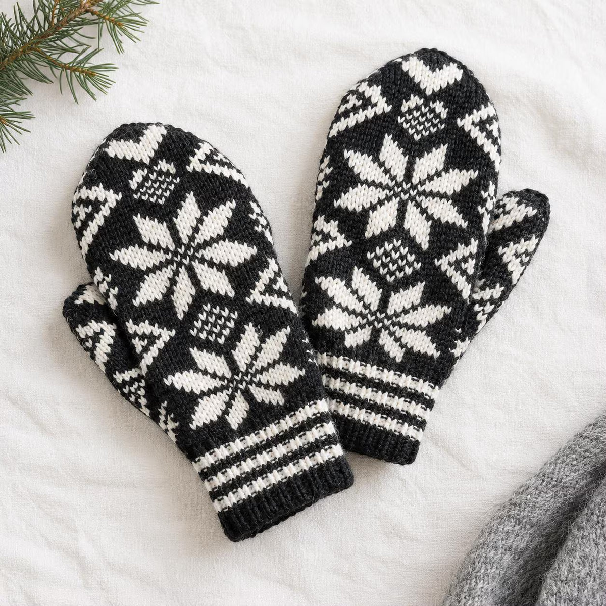 Nordic Men’s Colorwork Snowflake Mittens Knitting Pattern