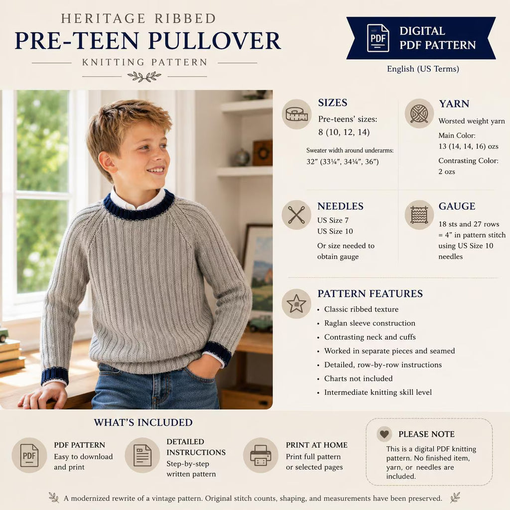 Kids Ribbed Pullover Knitting Pattern