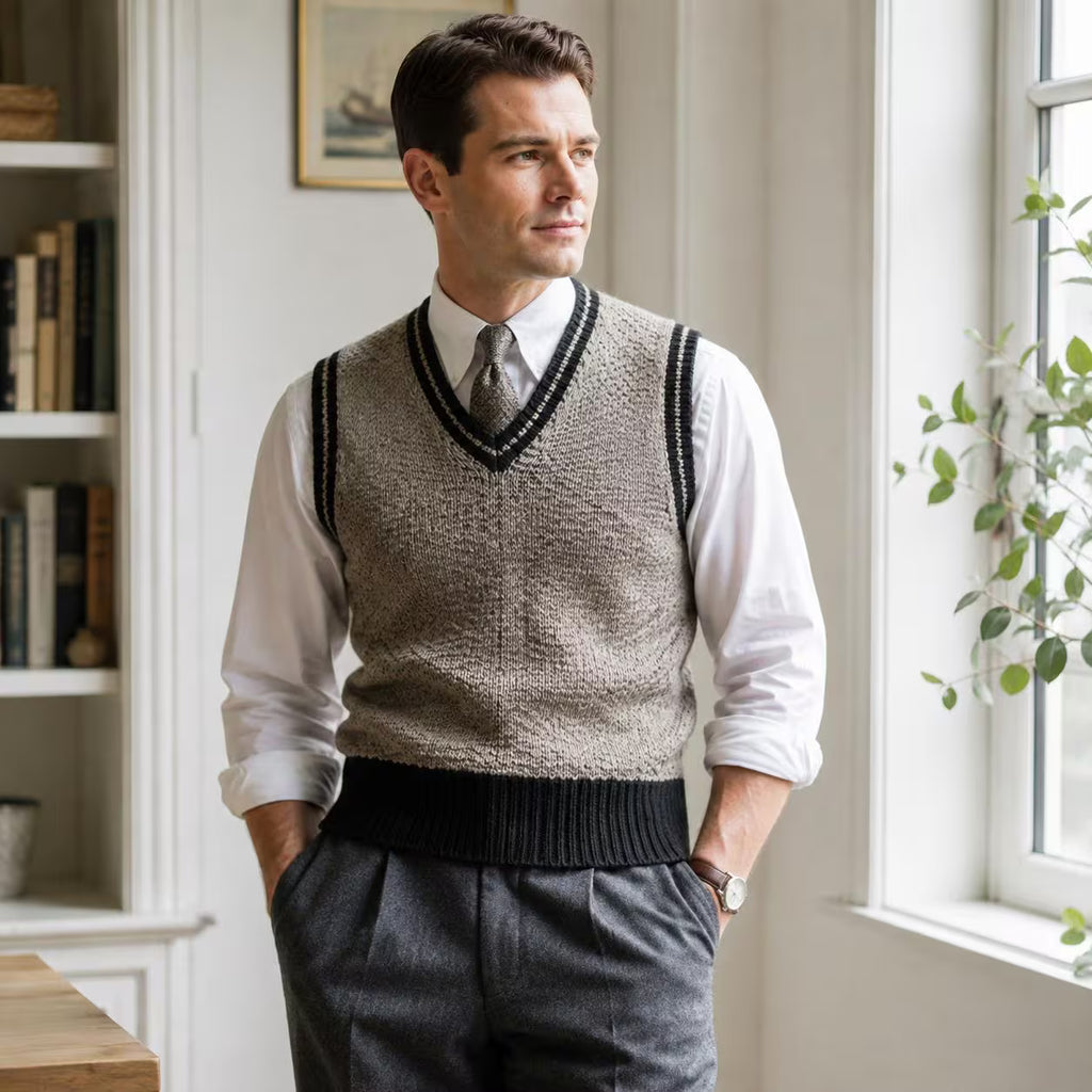 Men’s Classic V Neck Sweater Vest Knitting Pattern