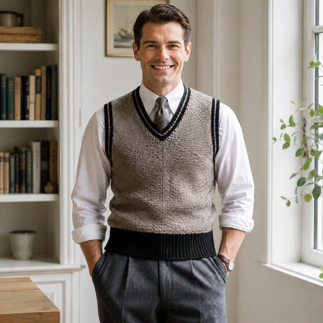 Men’s Classic V Neck Sweater Vest Knitting Pattern