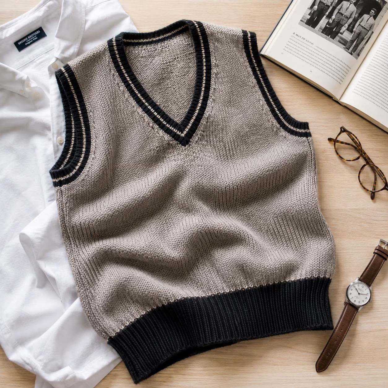 Men’s Classic V Neck Sweater Vest Knitting Pattern