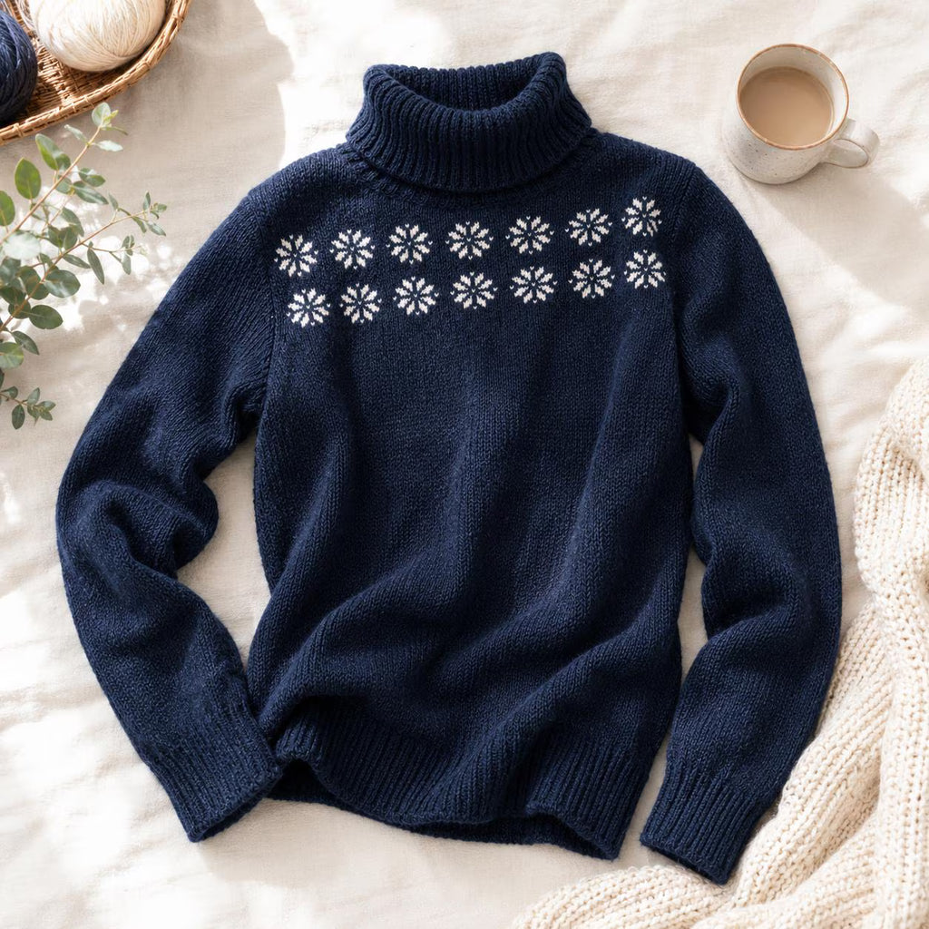 Floral Yoke Turtleneck Knitting Pattern
