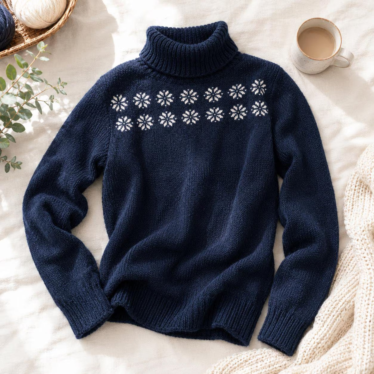 Floral Yoke Turtleneck Knitting Pattern