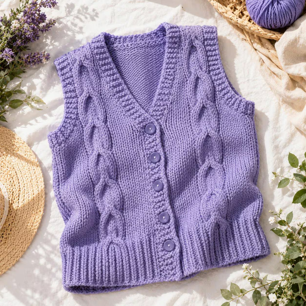 Vintage Cable Button Vest Knitting Pattern
