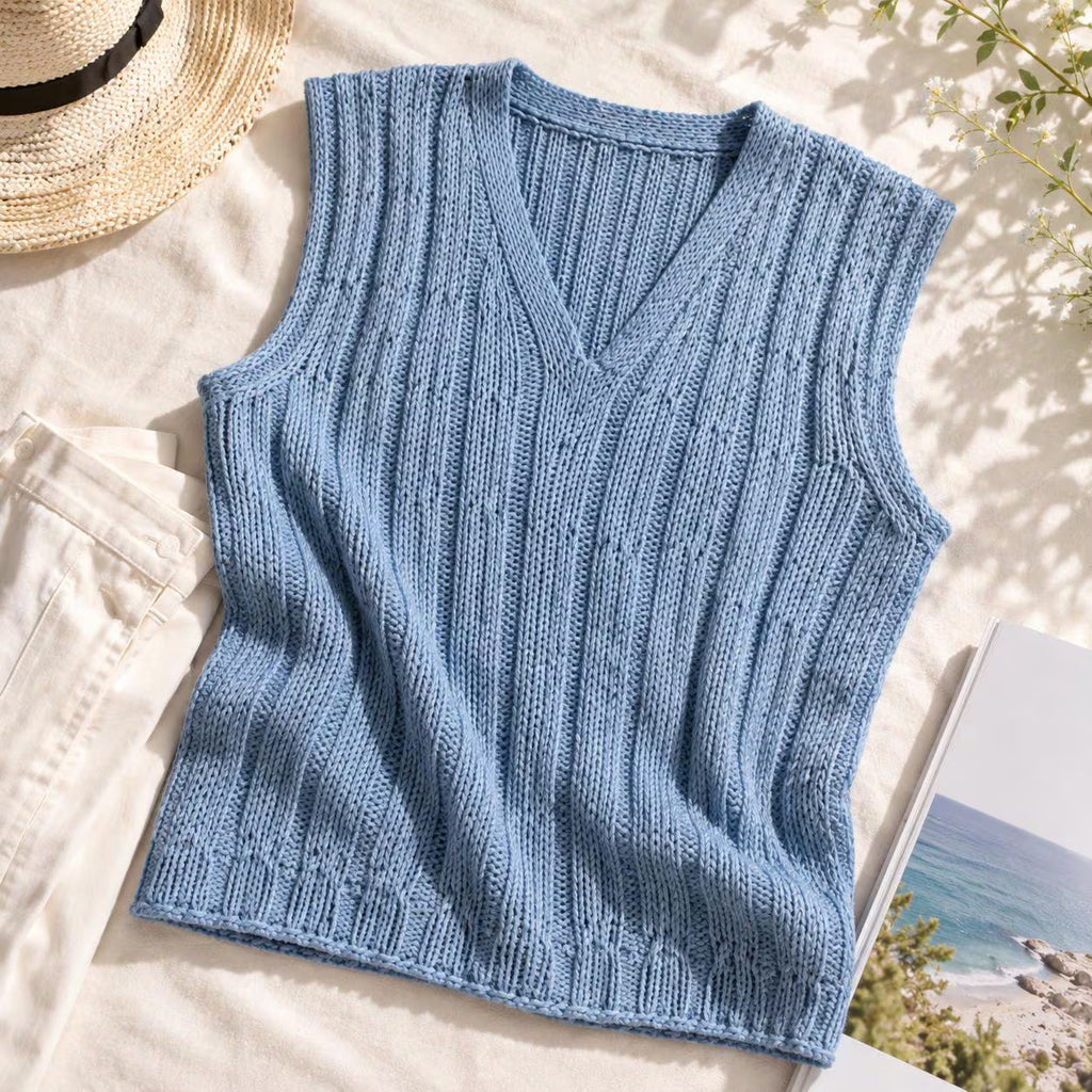 Textured V-Neck Sleeveless Shell Knitting Pattern
