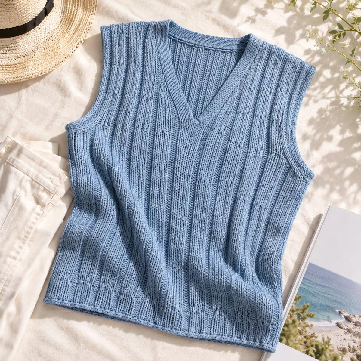 Textured V-Neck Sleeveless Shell Knitting Pattern