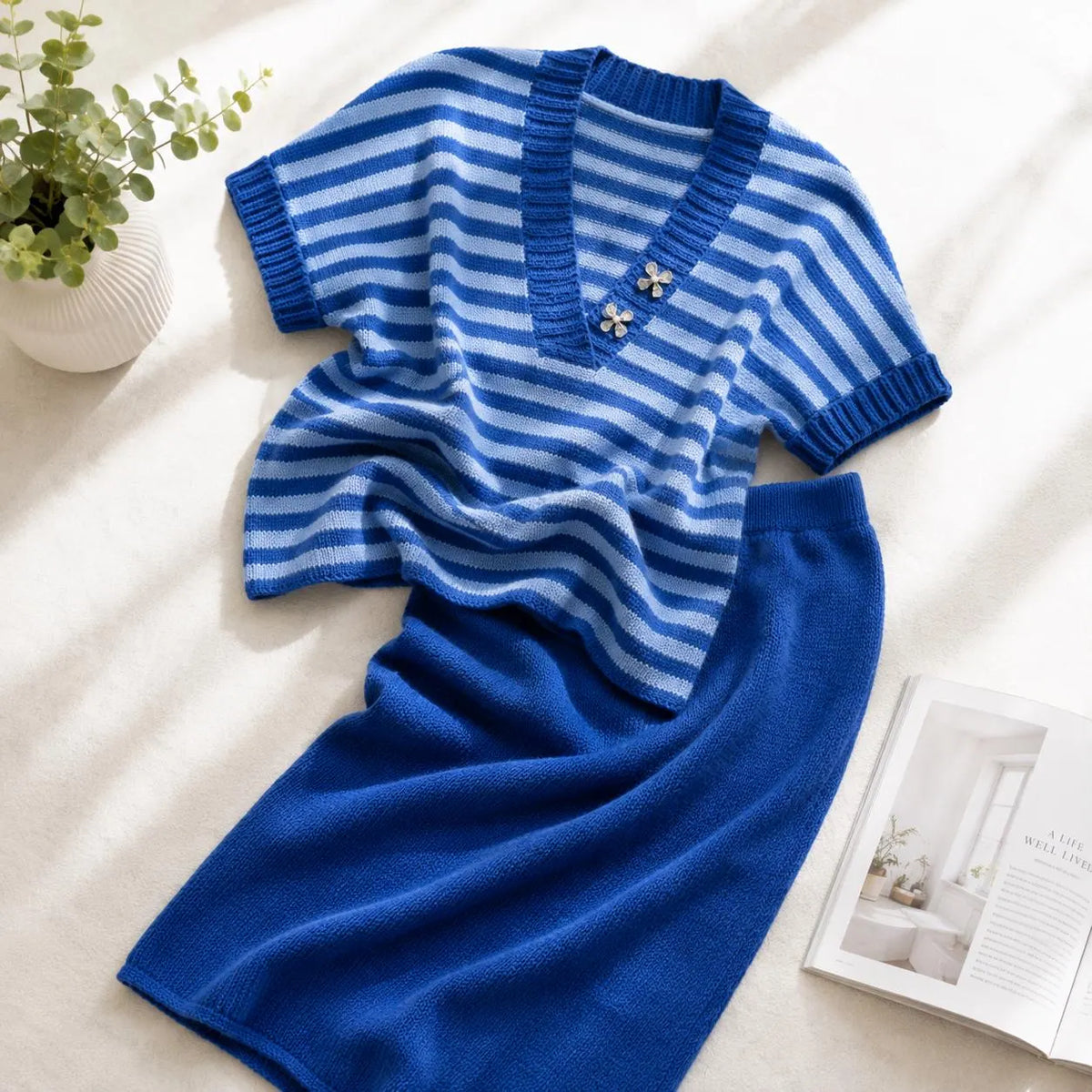 Striped Blouse & Skirt Knitting Pattern
