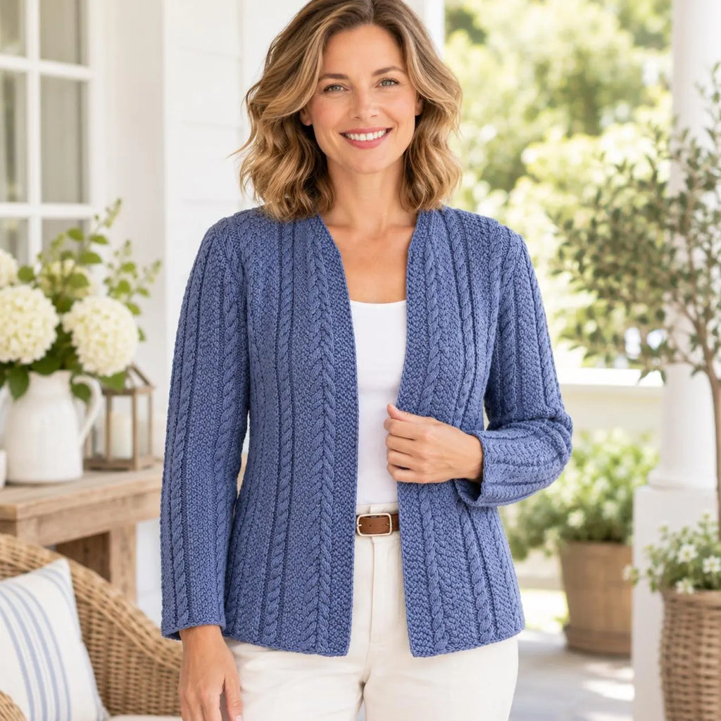 Classic Textured Cable Jacket Knitting Pattern, Vintage Open Front Cardigan