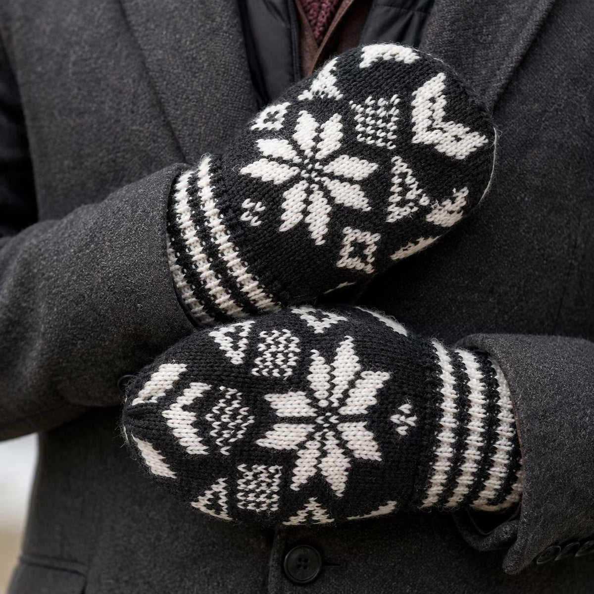 Nordic Men’s Colorwork Snowflake Mittens Knitting Pattern