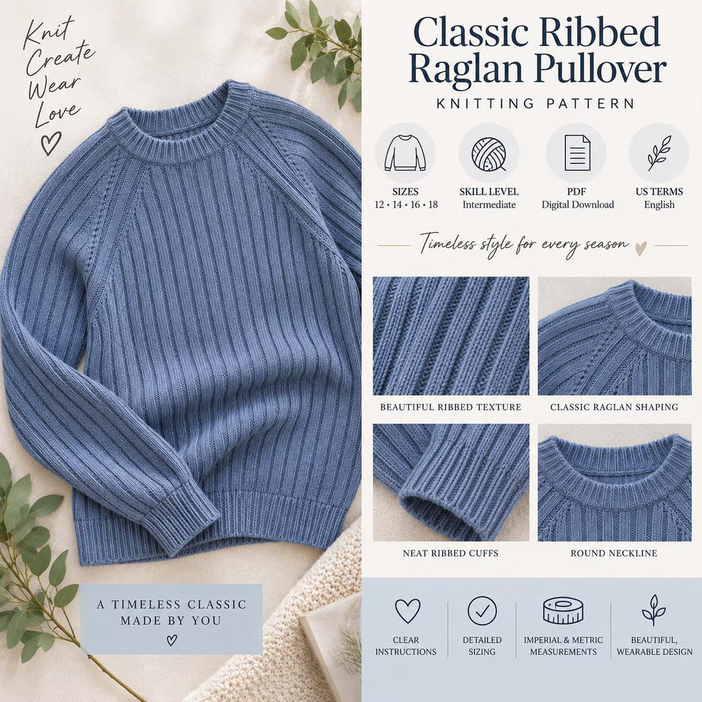 Ribbed Raglan Pullover Knitting Pattern