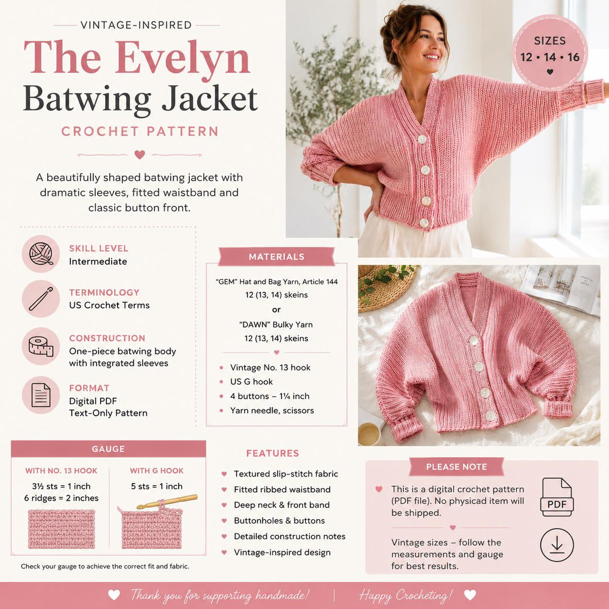 Batwing Jacket Crochet Pattern