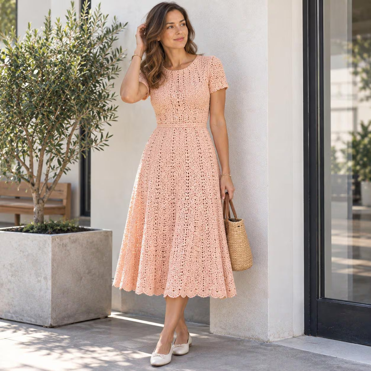 Vintage Crochet Dress Pattern, Women’s Midi Dress