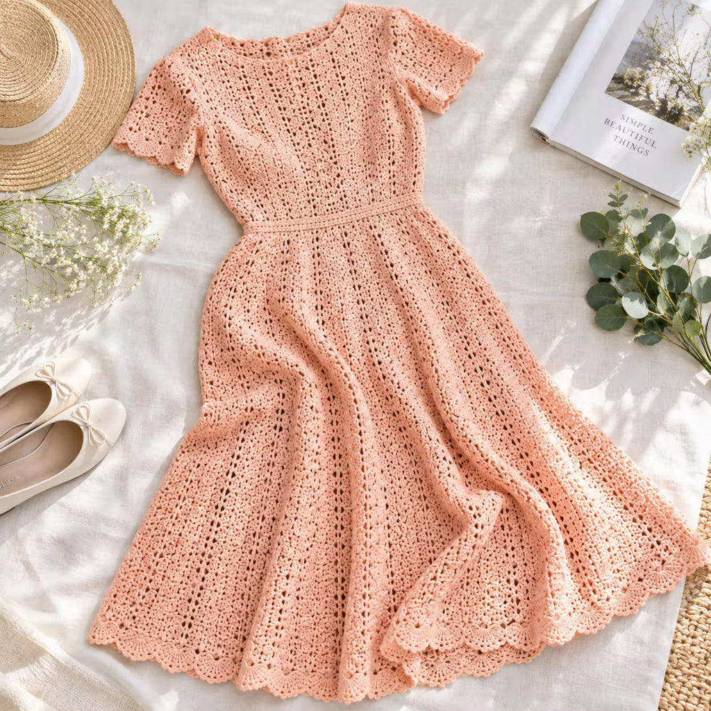Vintage Crochet Dress Pattern, Women’s Midi Dress