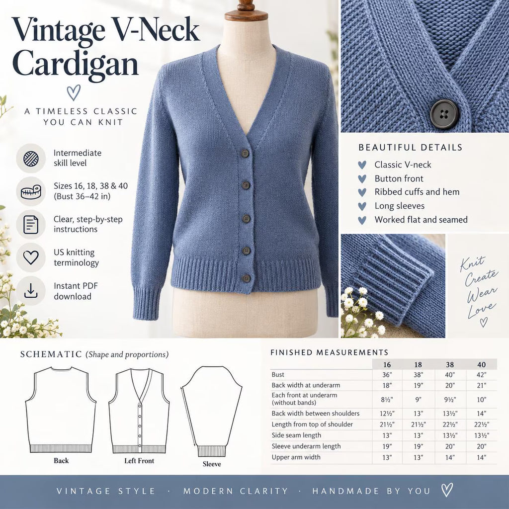 Vintage V-Neck Cardigan Knitting Pattern