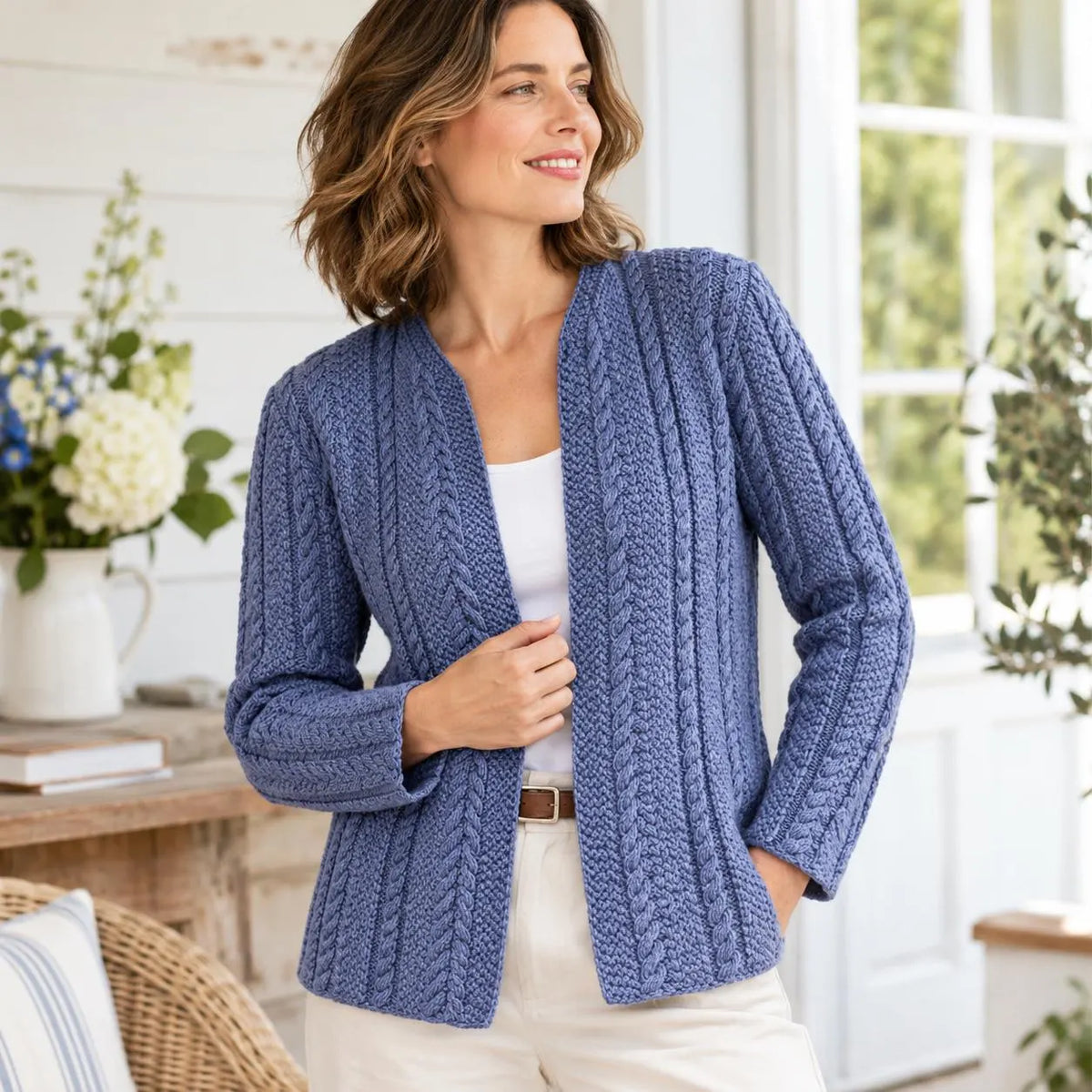 Classic Textured Cable Jacket Knitting Pattern, Vintage Open Front Cardigan