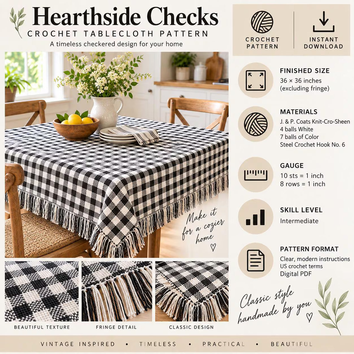 Crochet Checkered Tablecloth Pattern