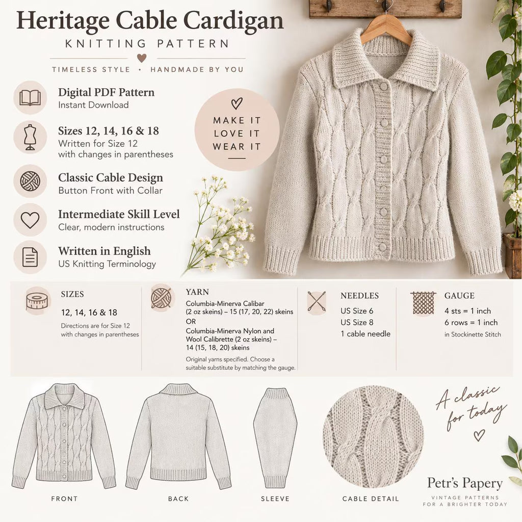 Women’s Cable Cardigan Knitting Pattern