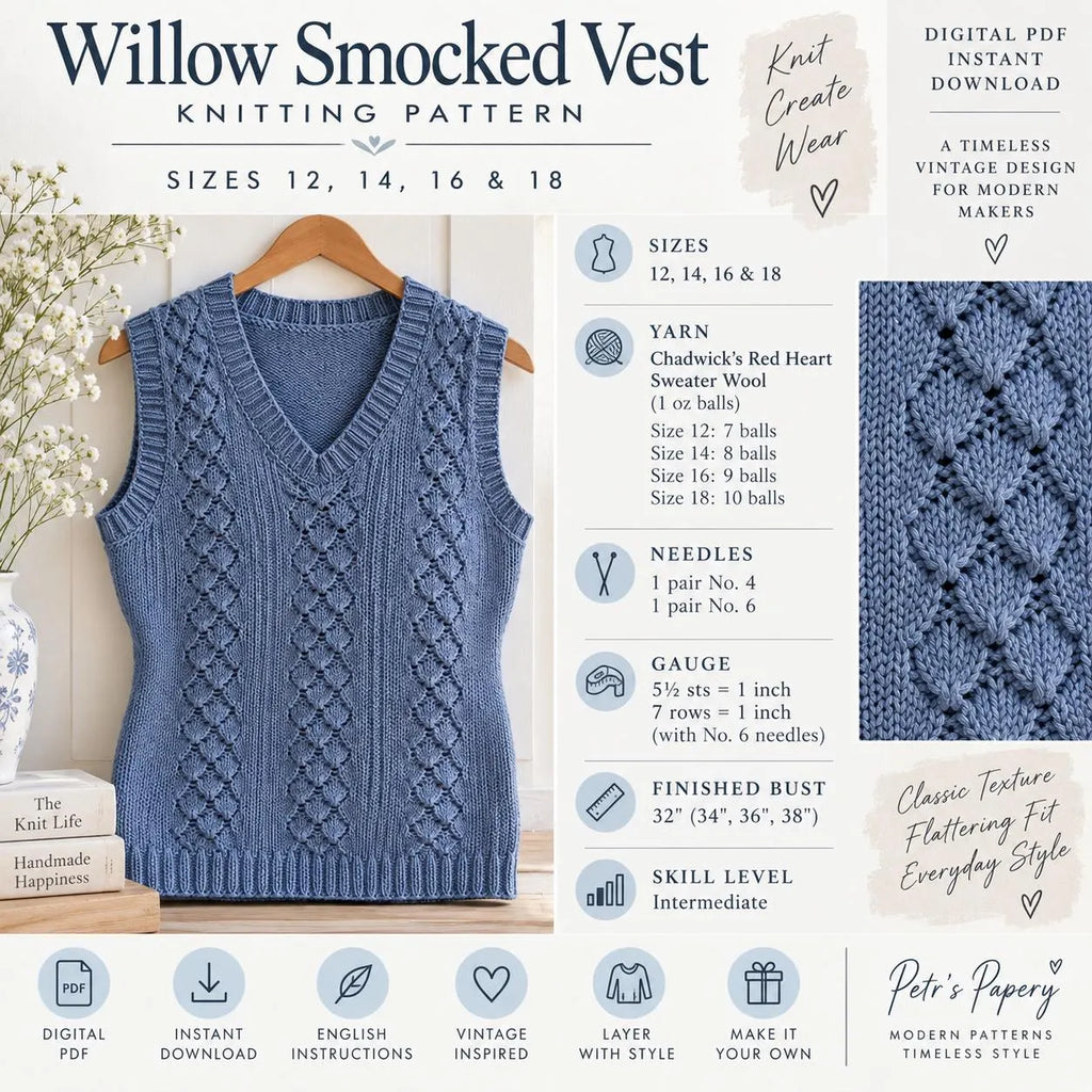 Willow Smocked Vest Knitting Pattern