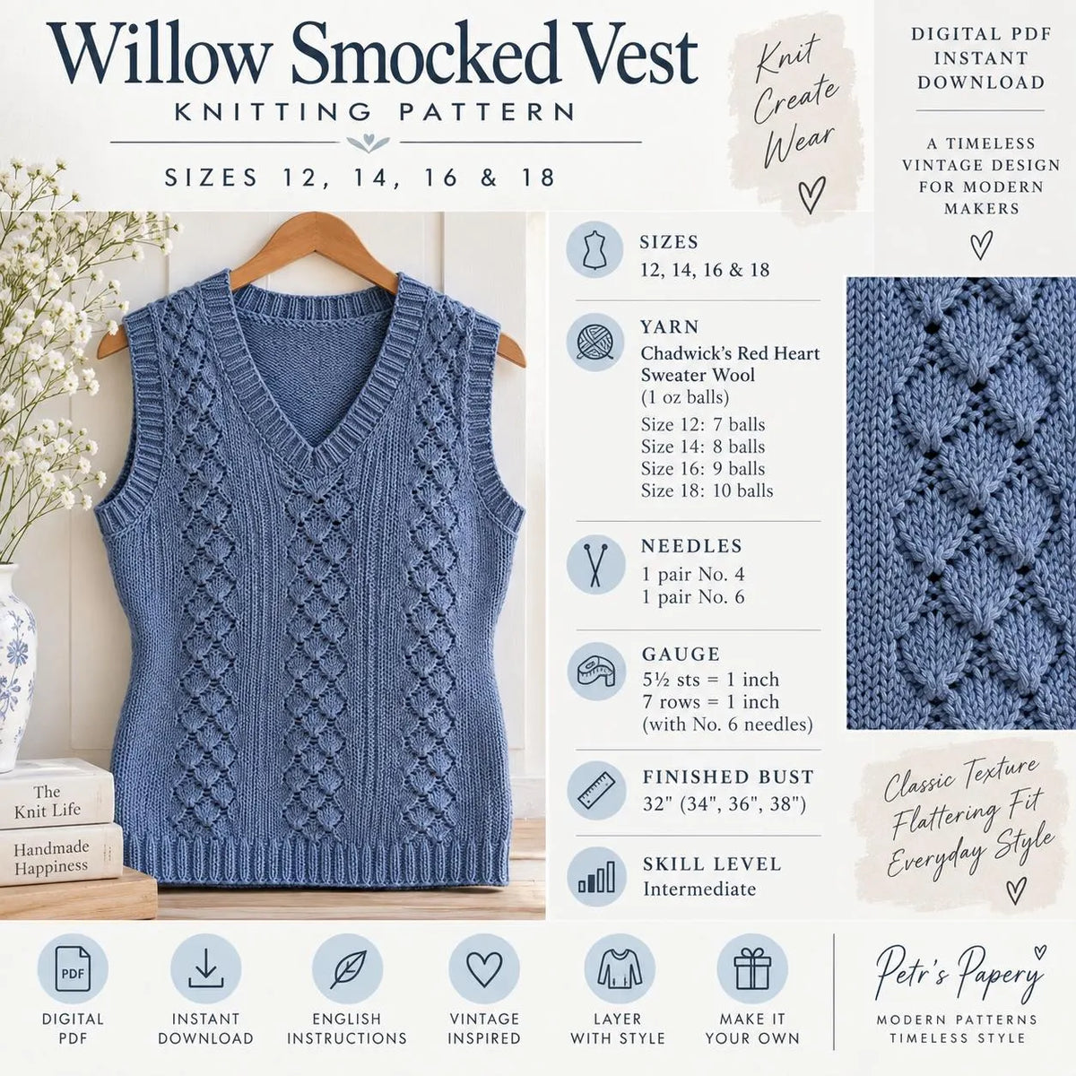Willow Smocked Vest Knitting Pattern