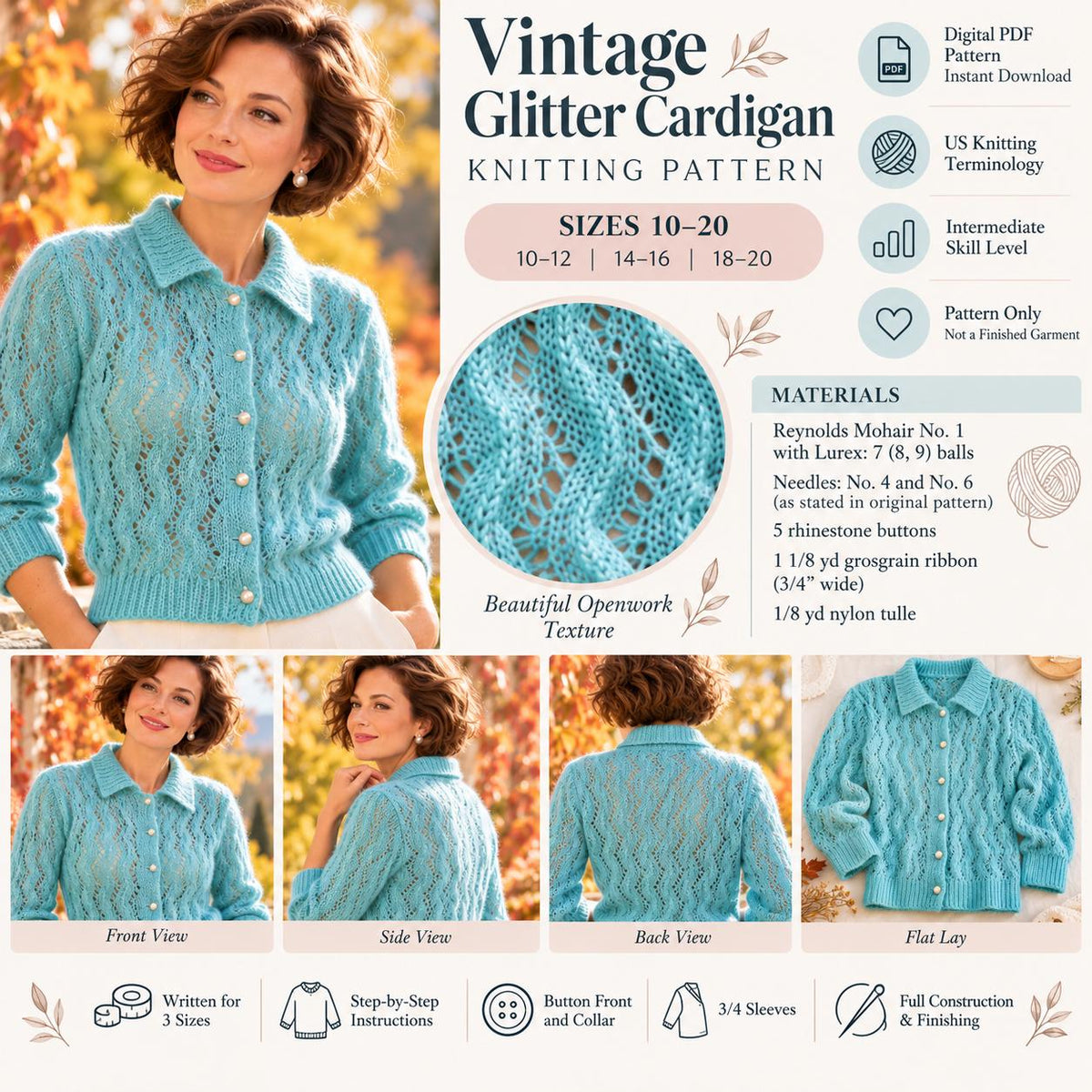 Vintage Glitter Cardigan Knitting Pattern