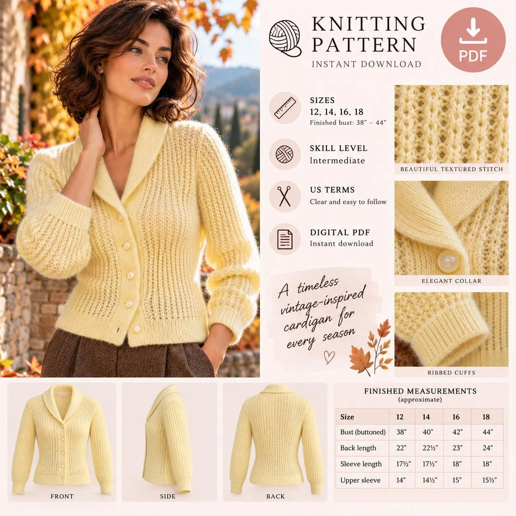 Vintage Women's Textured Cardigan Knitting Pattern