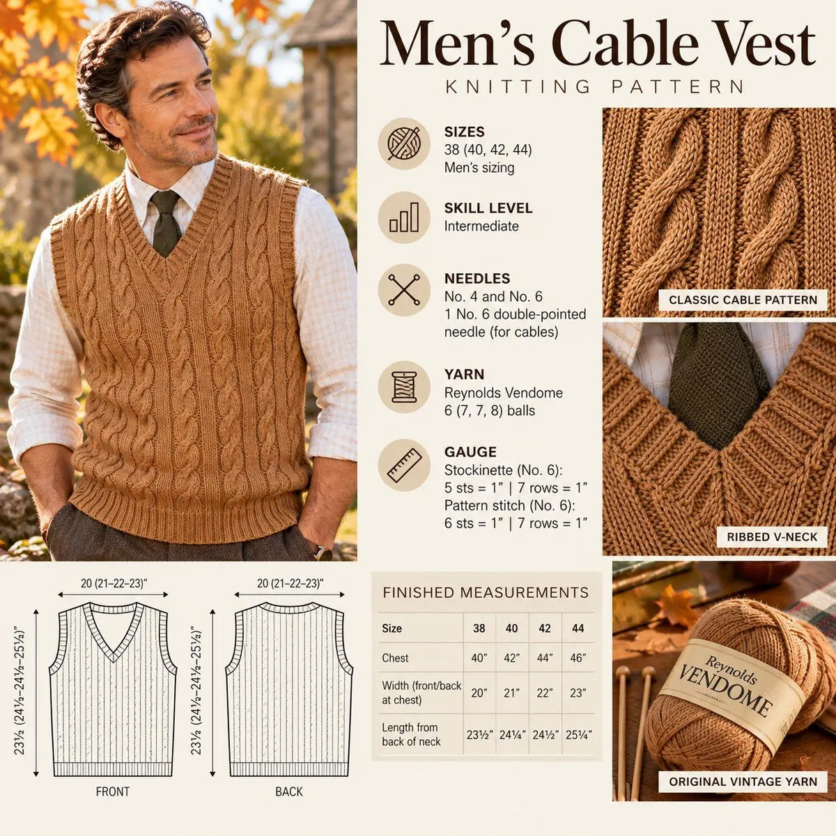 Men’s Cable Knit Sweater Vest Pattern