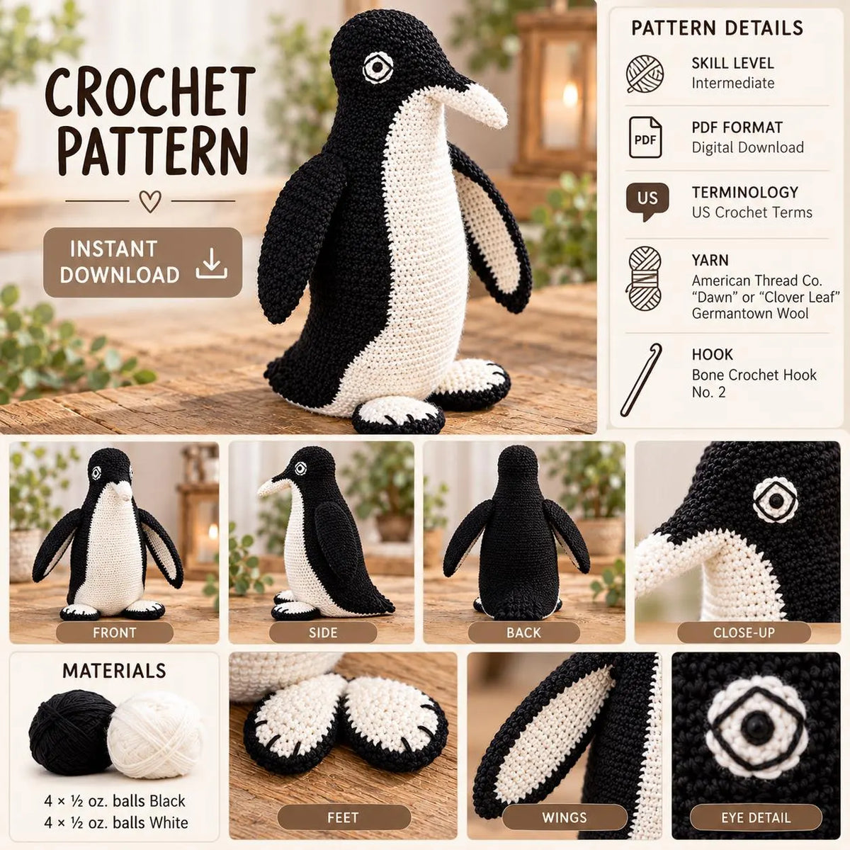 Vintage Crochet Penguin Pattern