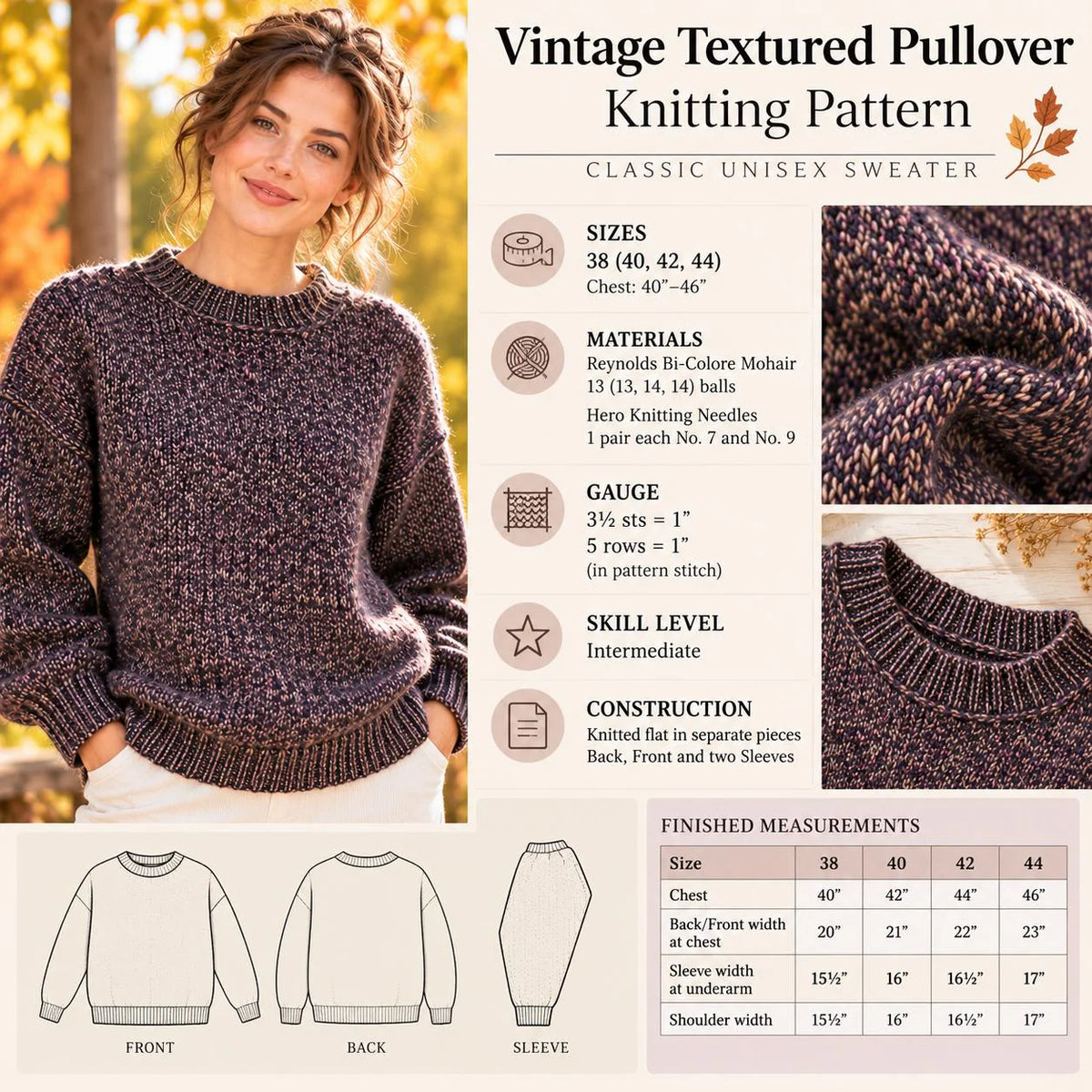 Vintage Textured Pullover Knitting Pattern