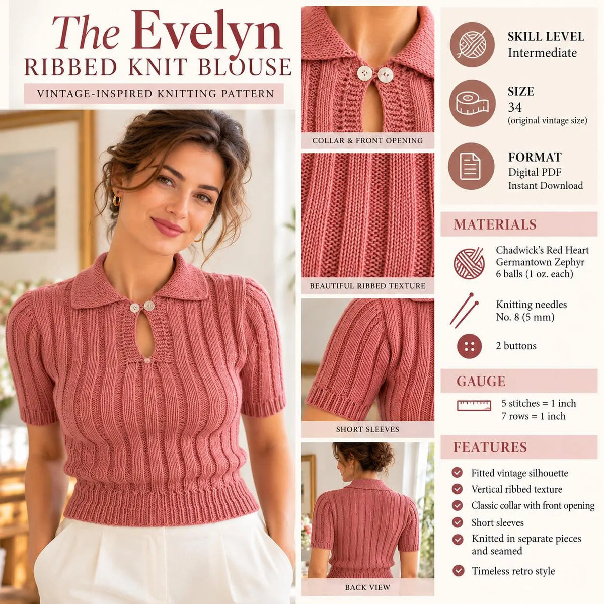 Vintage Ribbed Knit Blouse Pattern
