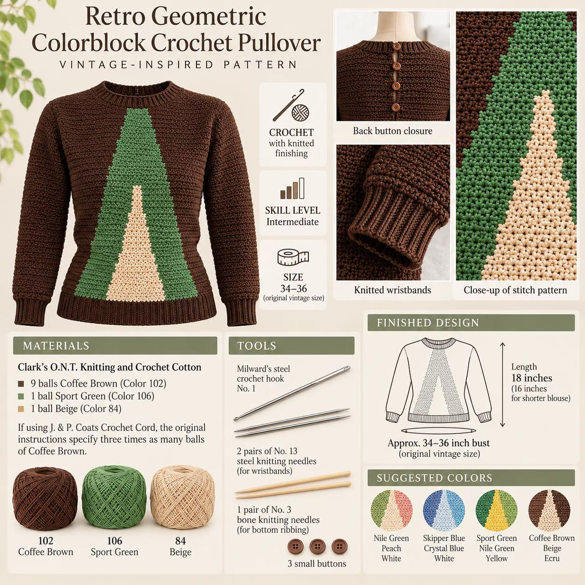 Geometric Colorblock Crochet Pullover Pattern