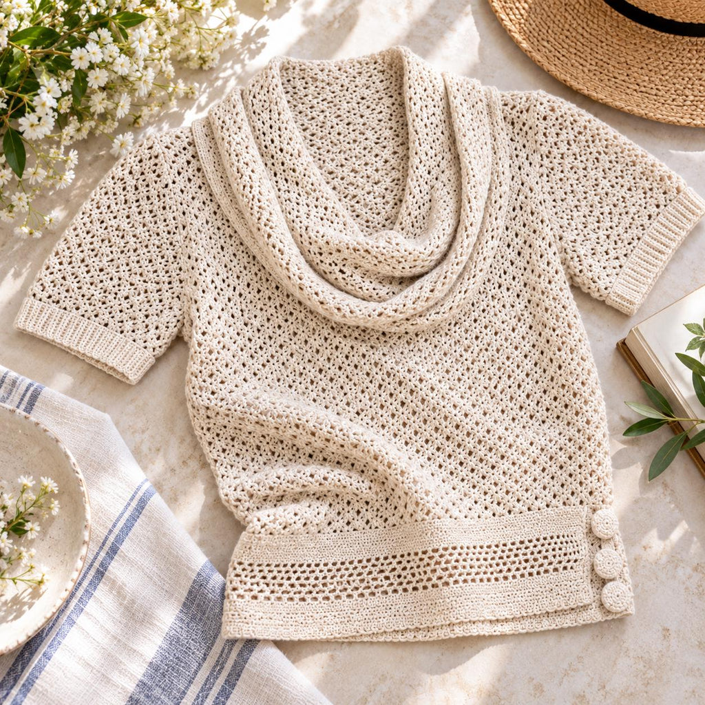Florence Cowl Neck Crochet Pullover Pattern