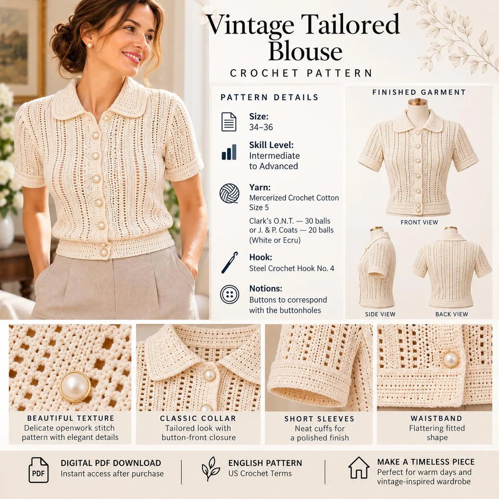 Vintage Tailored Crochet Blouse Pattern