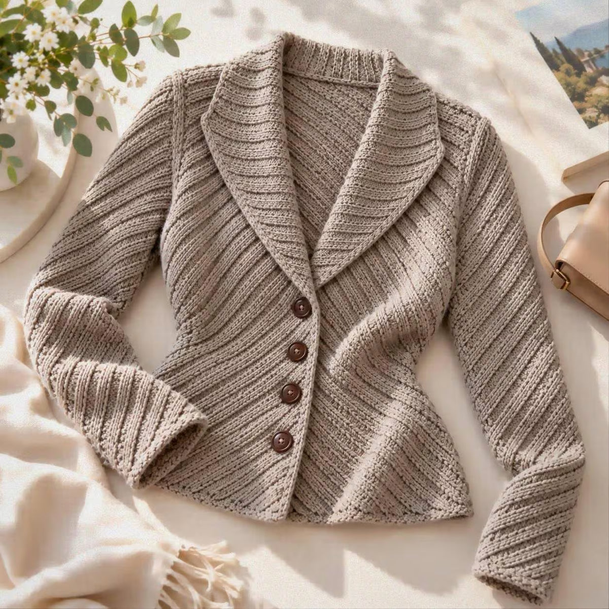 Diagonal Ribbed Cardigan Knitting Pattern