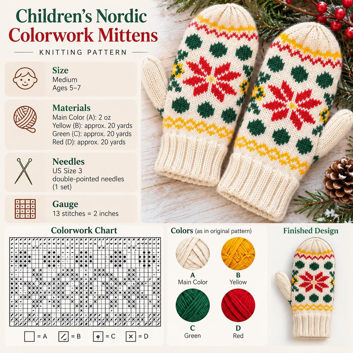 Children's Nordic Colorwork Mittens Knitting Pattern