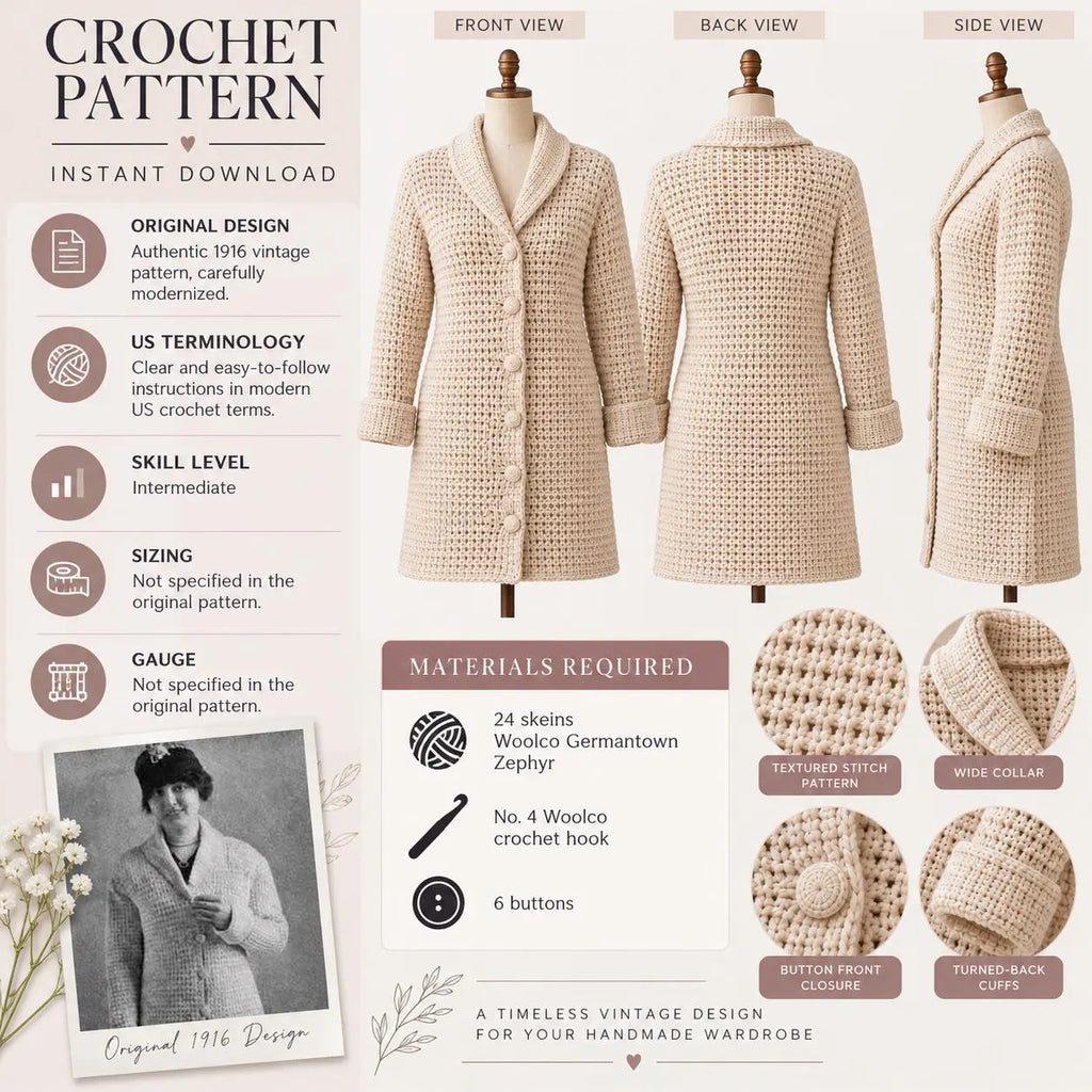 Vintage Longline Crochet Cardigan Pattern