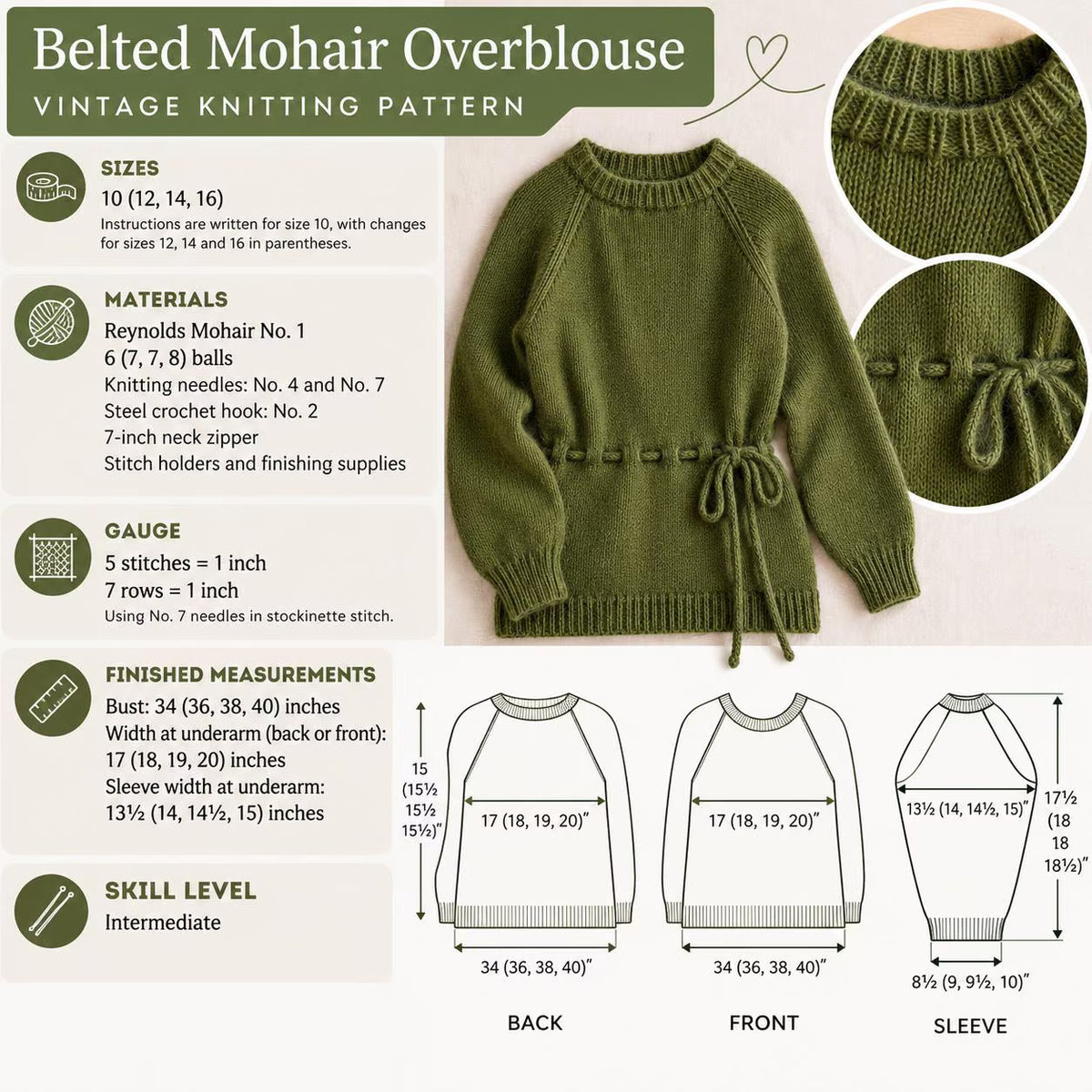 Vintage Mohair Pullover Knitting Pattern